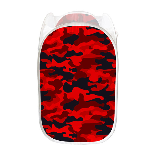 Red And Black Camouflage Print Mesh Laundry Hamper