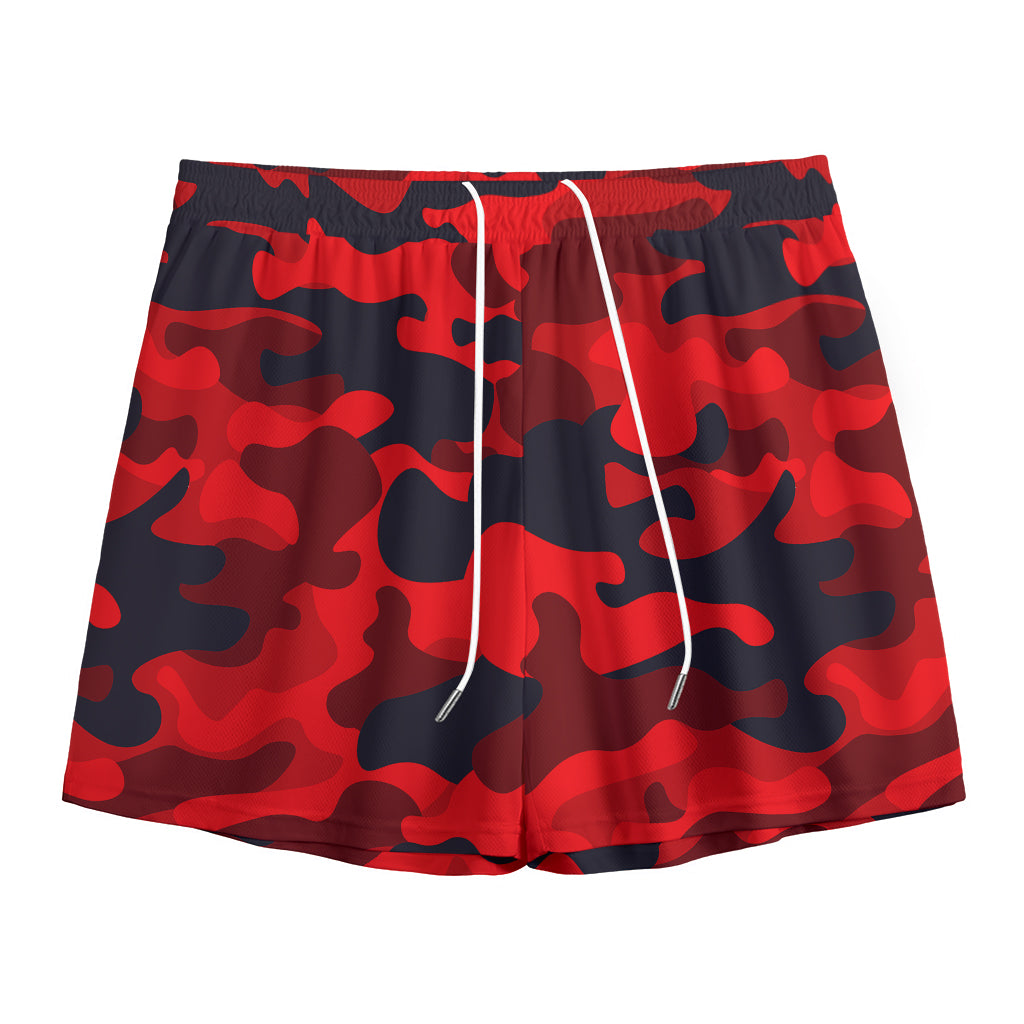 Red And Black Camouflage Print Mesh Shorts
