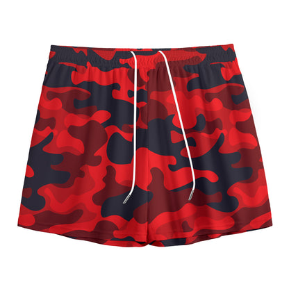 Red And Black Camouflage Print Mesh Shorts