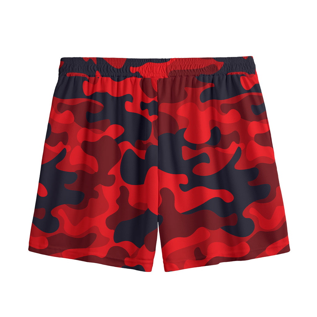 Red And Black Camouflage Print Mesh Shorts