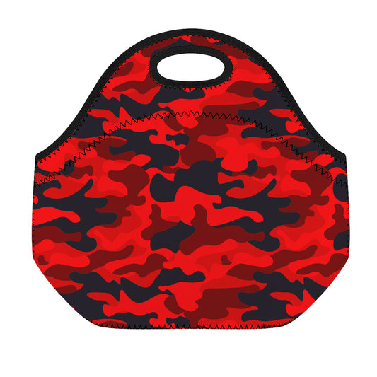 Red And Black Camouflage Print Neoprene Lunch Bag