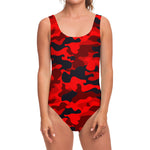 Red And Black Camouflage Print One Piece Swimsuit
