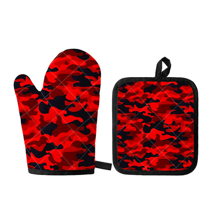 Red And Black Camouflage Print Oven Mitt And Pot Holder Set