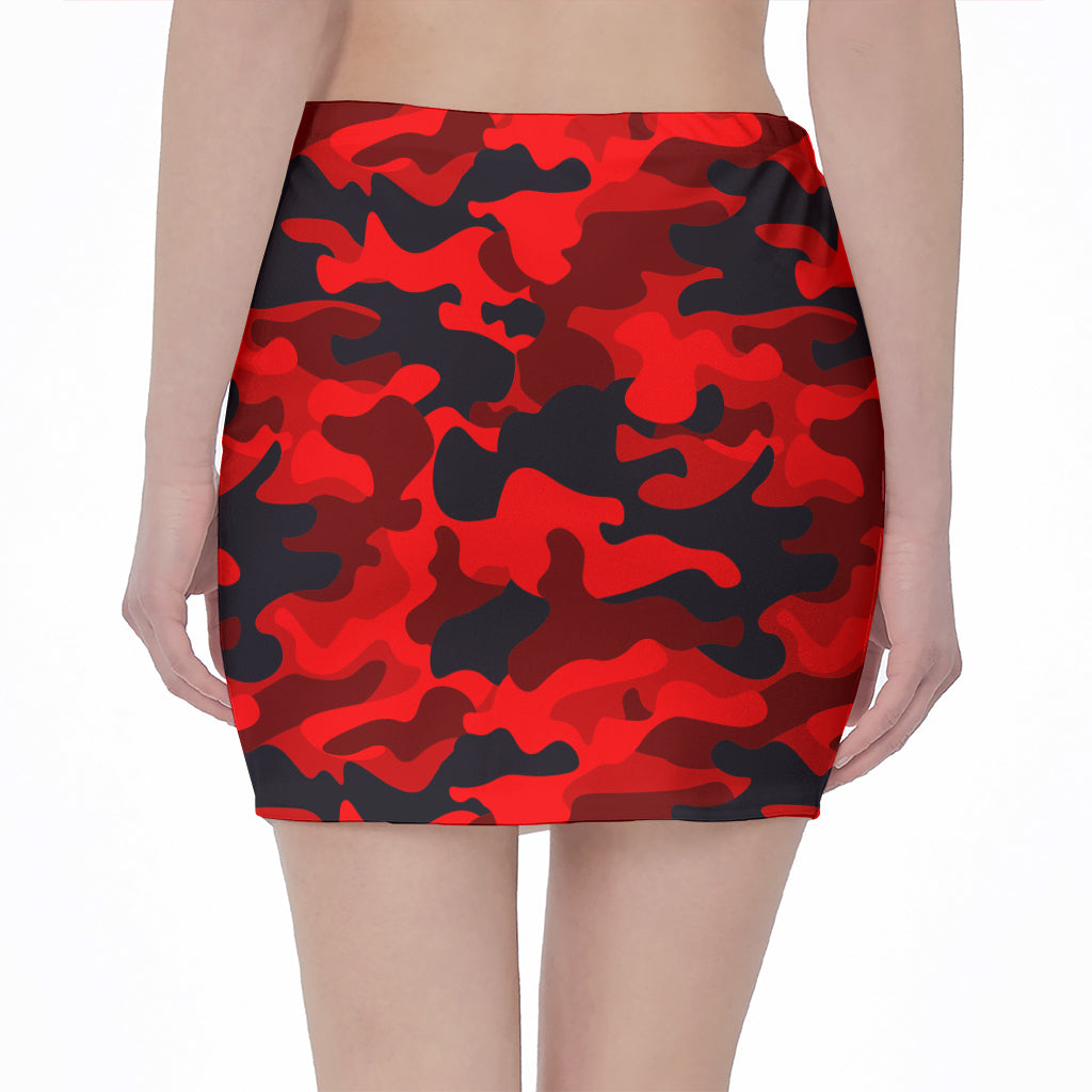 Red And Black Camouflage Print Pencil Mini Skirt