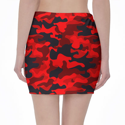 Red And Black Camouflage Print Pencil Mini Skirt