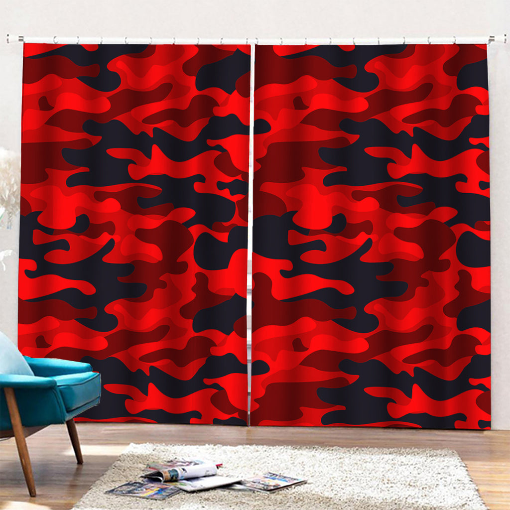 Red And Black Camouflage Print Pencil Pleat Curtains