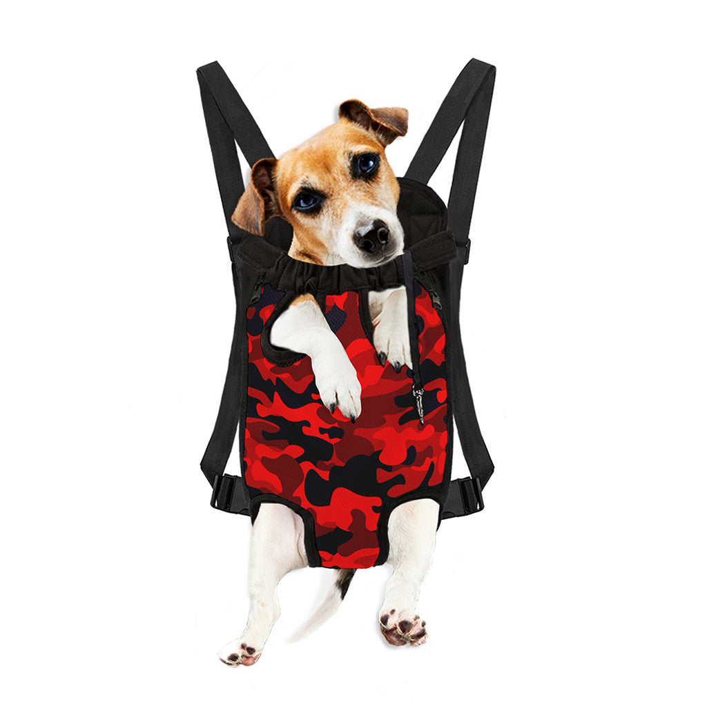 Red And Black Camouflage Print Pet Carrier Backpack