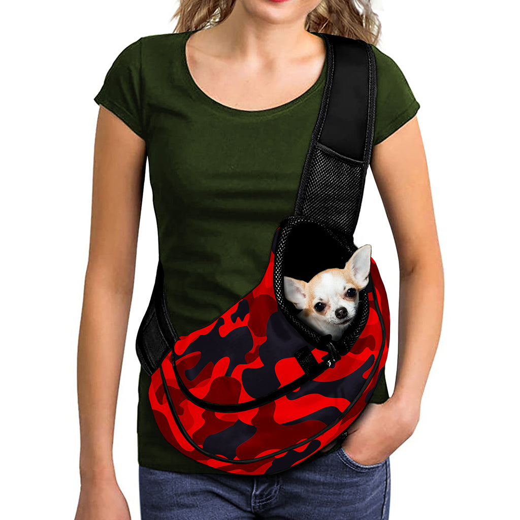 Red And Black Camouflage Print Pet Sling Carrier