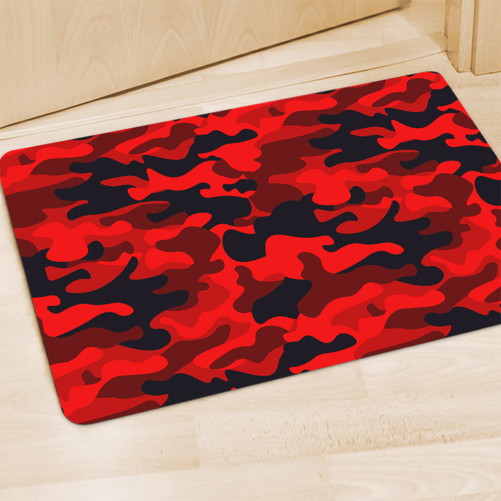 Red And Black Camouflage Print Polyester Doormat