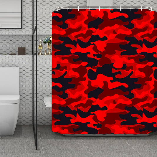 Red And Black Camouflage Print Polyester Shower Curtain