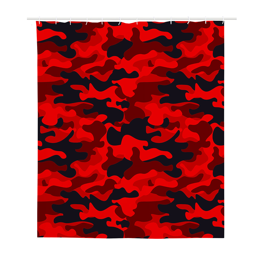 Red And Black Camouflage Print Polyester Shower Curtain