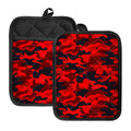 Red And Black Camouflage Print Pot Holders With Pocket