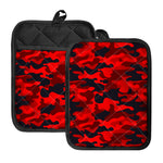 Red And Black Camouflage Print Pot Holders With Pocket