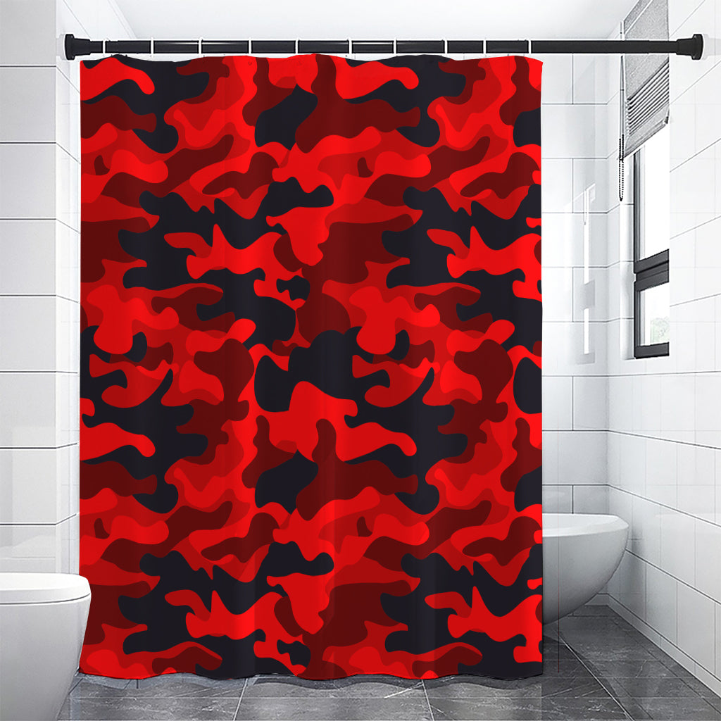 Red And Black Camouflage Print Premium Shower Curtain