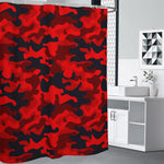 Red And Black Camouflage Print Premium Shower Curtain