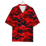 Red And Black Camouflage Print Rayon Hawaiian Shirt