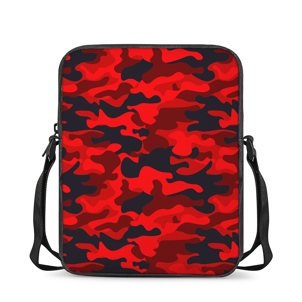 Red And Black Camouflage Print Rectangular Crossbody Bag