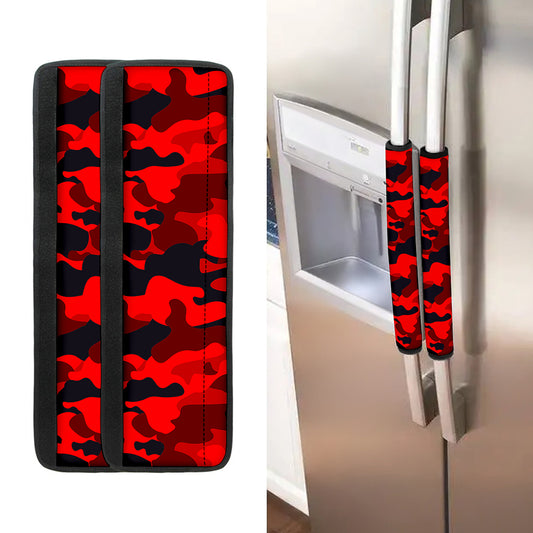 Red And Black Camouflage Print Refrigerator Handle Covers