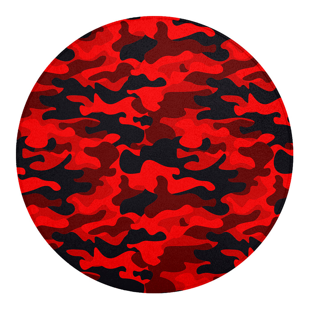 Red And Black Camouflage Print Round Blanket