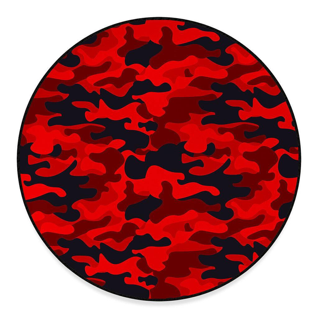 Red And Black Camouflage Print Round Floor Mat