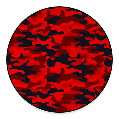 Red And Black Camouflage Print Round Floor Mat