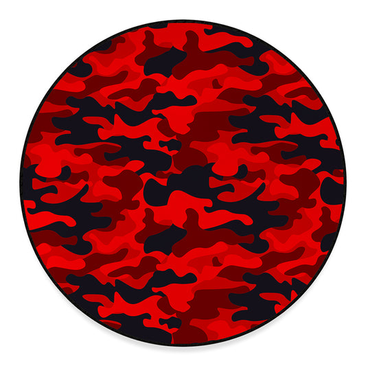 Red And Black Camouflage Print Round Floor Mat