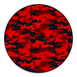 Red And Black Camouflage Print Round Floor Mat