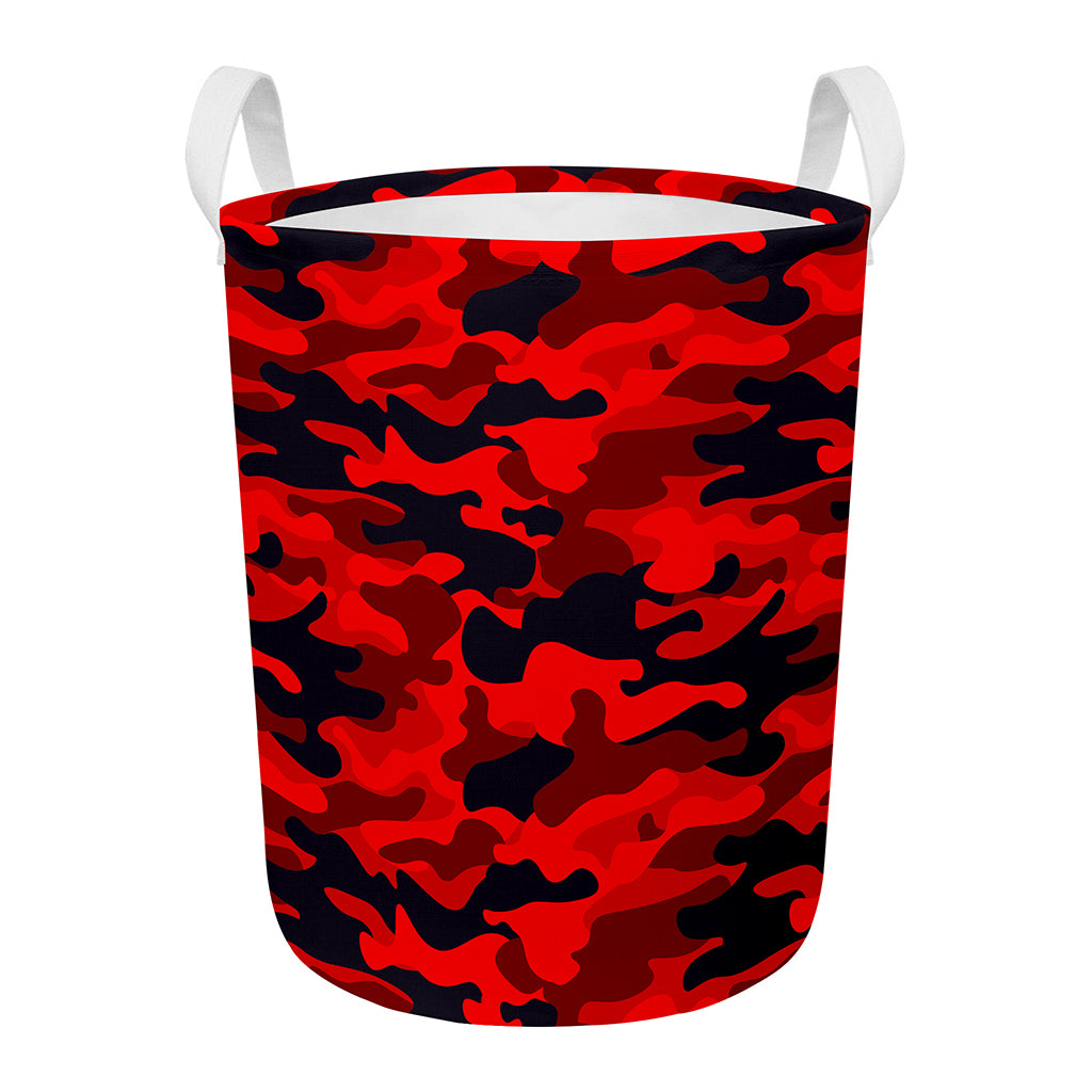 Red And Black Camouflage Print Round Laundry Basket