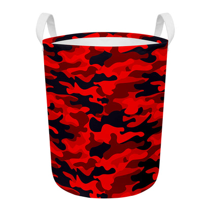Red And Black Camouflage Print Round Laundry Basket