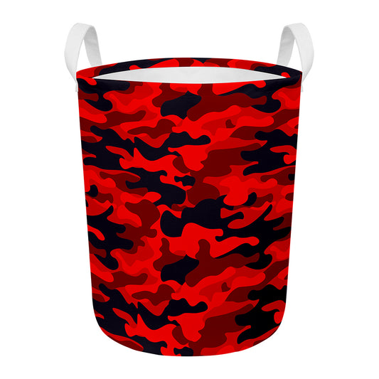 Red And Black Camouflage Print Round Laundry Basket