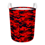 Red And Black Camouflage Print Round Laundry Basket