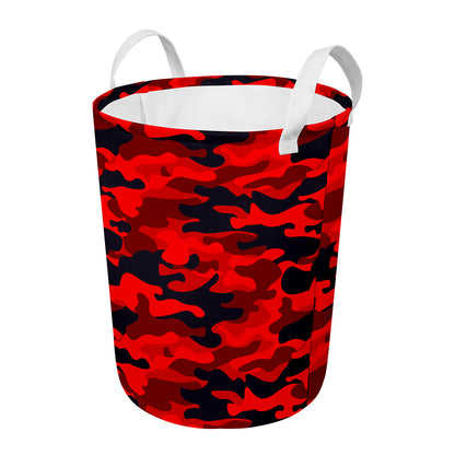Red And Black Camouflage Print Round Laundry Basket