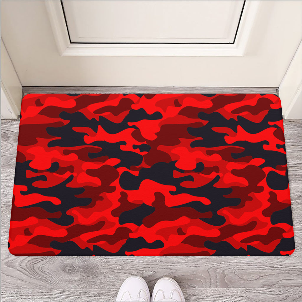 Red And Black Camouflage Print Rubber Doormat