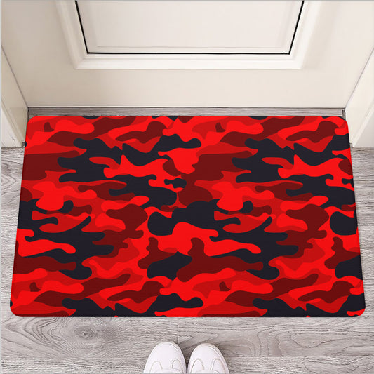 Red And Black Camouflage Print Rubber Doormat