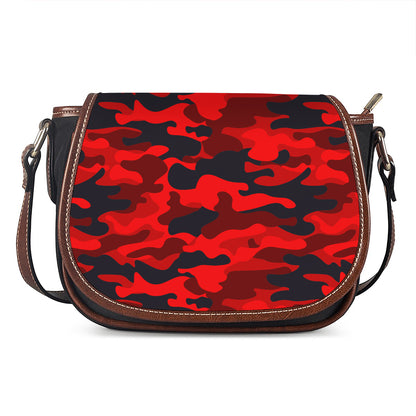 Red And Black Camouflage Print Saddle Bag