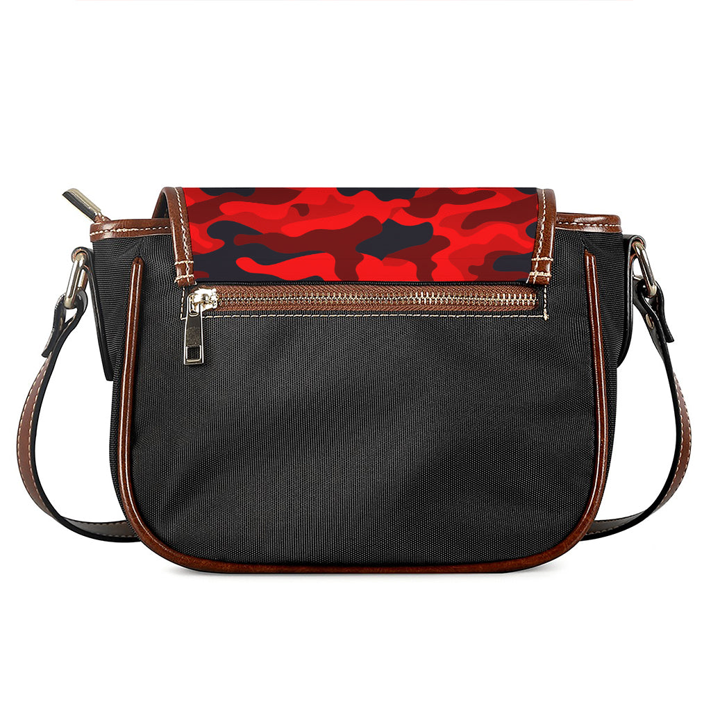 Red And Black Camouflage Print Saddle Bag