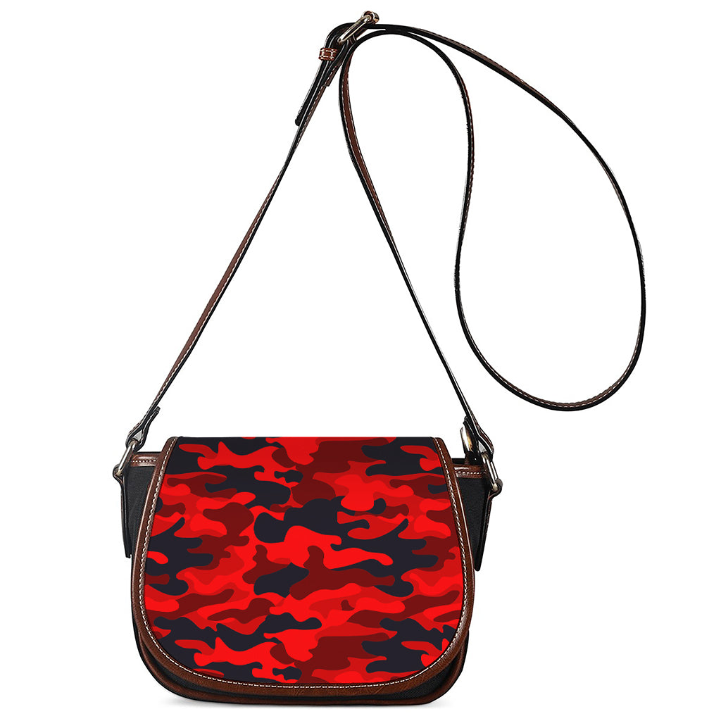 Red And Black Camouflage Print Saddle Bag