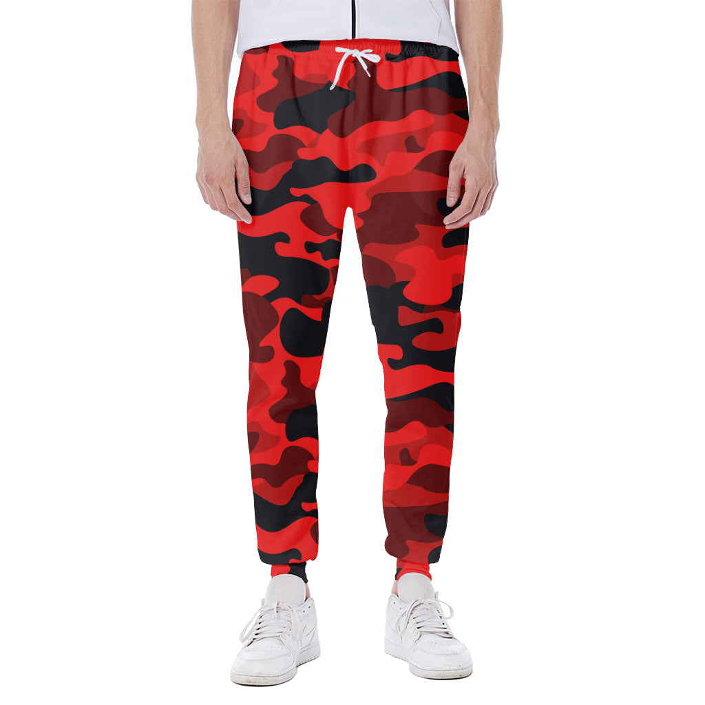 Red And Black Camouflage Print Scuba Joggers