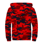 Red And Black Camouflage Print Sherpa Lined Zip Up Hoodie