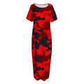 Red And Black Camouflage Print Short Sleeve Long Nightdress