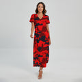 Red And Black Camouflage Print Short Sleeve Maxi Dress
