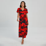 Red And Black Camouflage Print Short Sleeve Maxi Dress