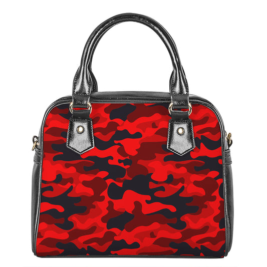 Red And Black Camouflage Print Shoulder Handbag