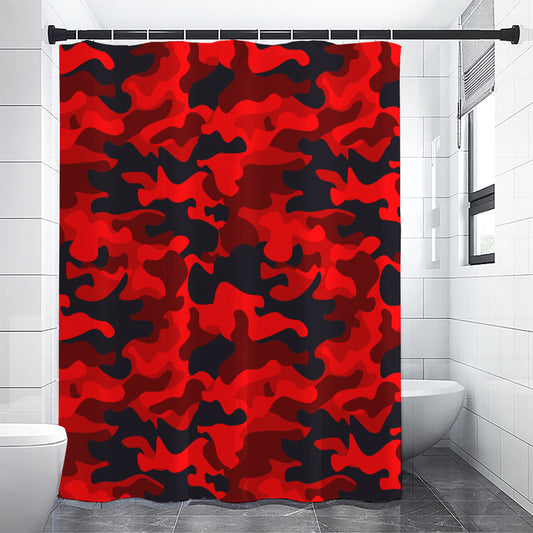 Red And Black Camouflage Print Shower Curtain