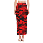 Red And Black Camouflage Print Side Slit Maxi Skirt