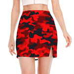 Red And Black Camouflage Print Side Slit Mini Skirt