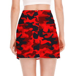 Red And Black Camouflage Print Side Slit Mini Skirt