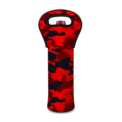Red And Black Camouflage Print Single Neoprene Wine Tote