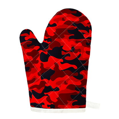 Red And Black Camouflage Print Single Oven Mitt