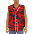 Red And Black Camouflage Print Sleeveless Baseball Jersey